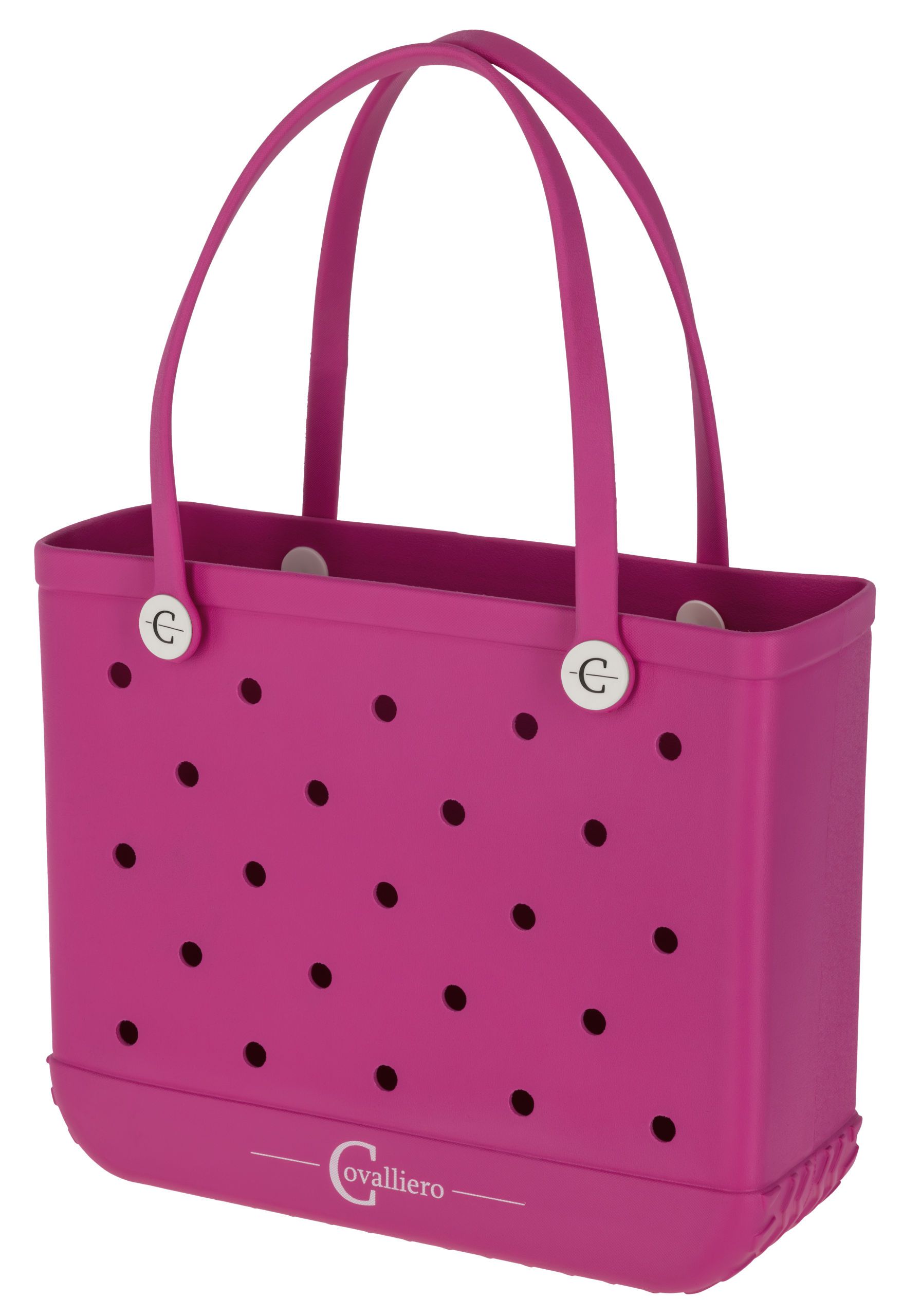 pink tote, polka dot, handbag, perforated, PVC bag