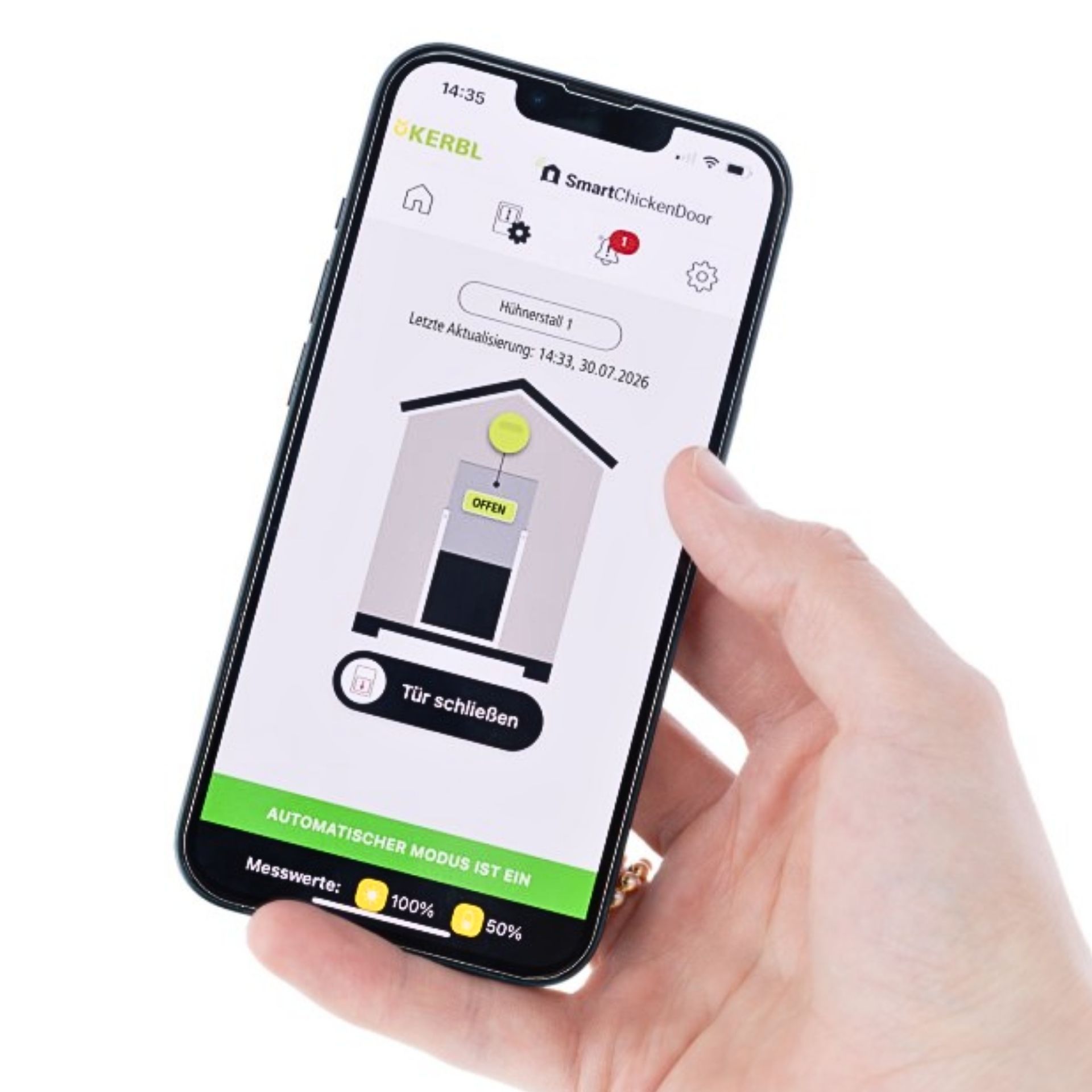 Smartphone-App, Sicherheitstechnik, Türsensor, automatischer Modus, digitale Schnittstelle