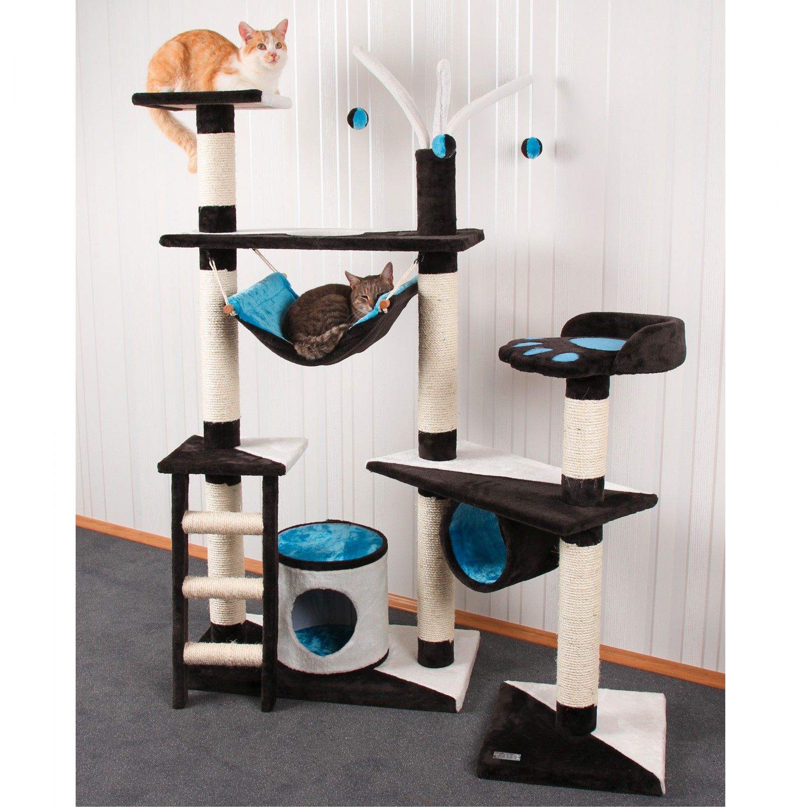 Kerbl Arbre à chat Creativ anthracite, bleu, blanc, 150 cm, en utilisation