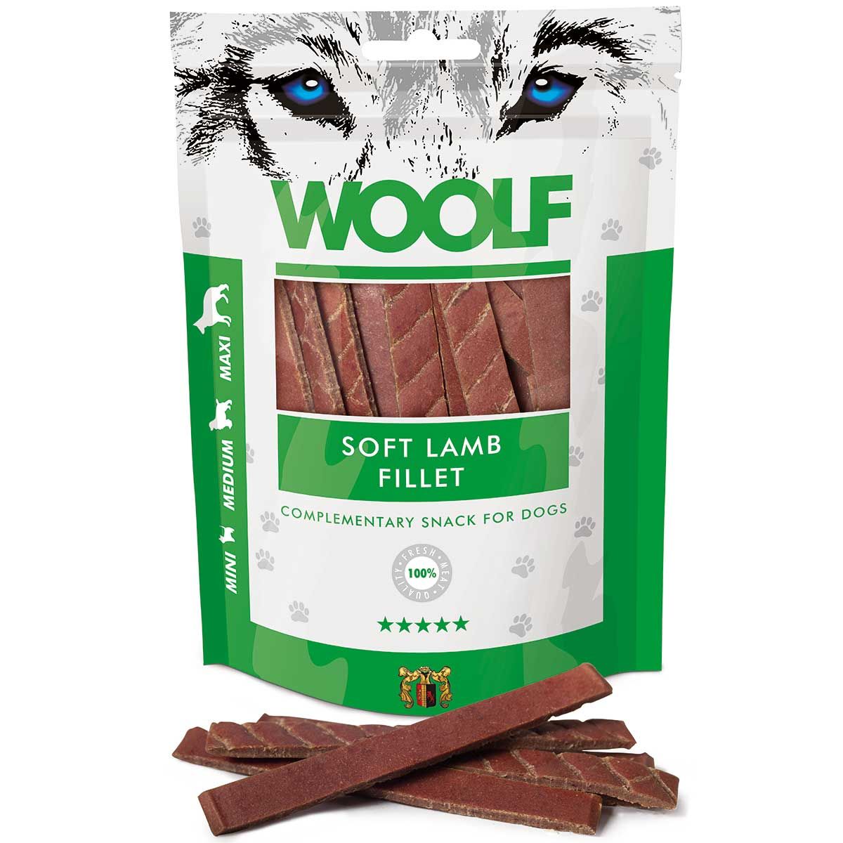 Woolf Dog treat soft lamb fillet, packaging