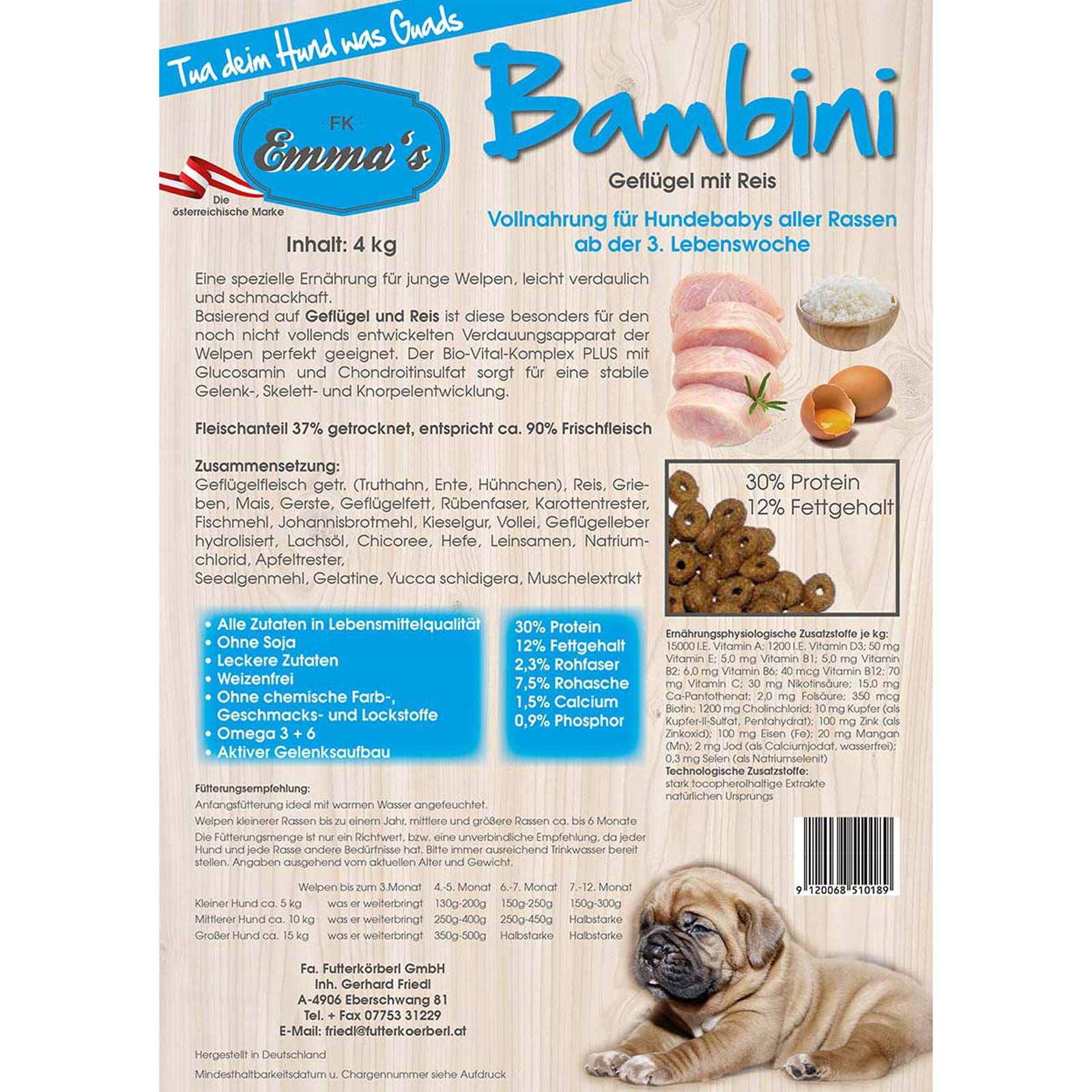 Emmas Dog food Bambini for Puppies, packaging