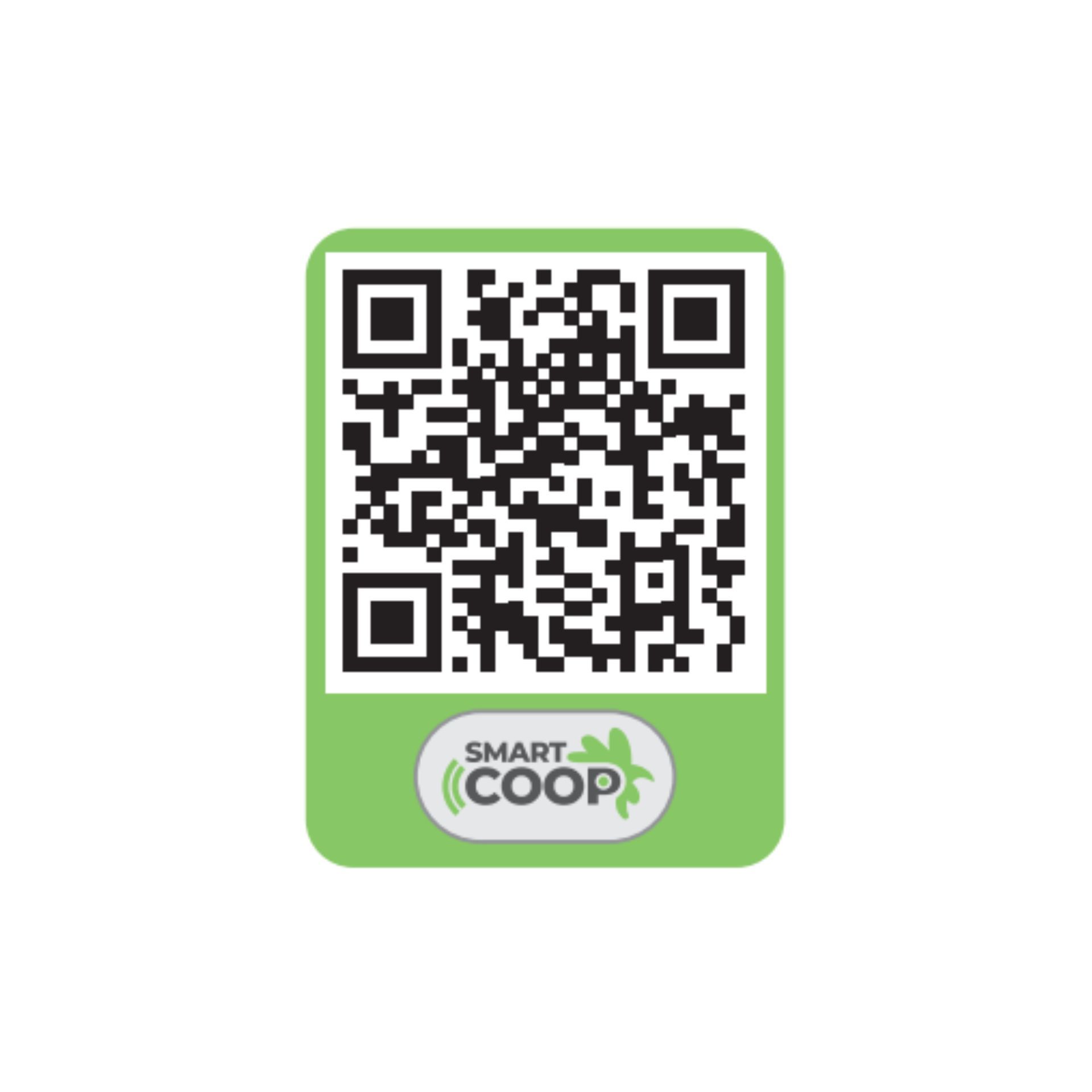 Autocolant verde cu cod QR și textul Smart Coop