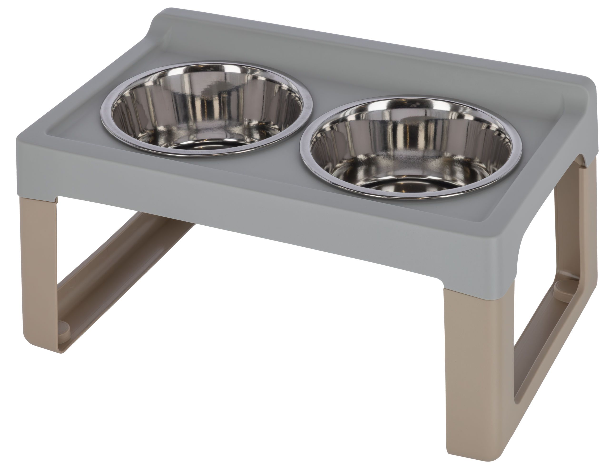 Kerbl Pet Lifter Hundenapf erhöht, 2 Edelstahlnäpfe, grau-taupe