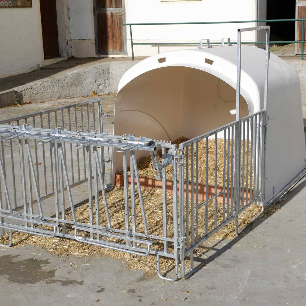 Niche à veaux Kerbl CalfHouse Premium XL, iglou de groupe pour veaux, image d'illustration, à l'écurie