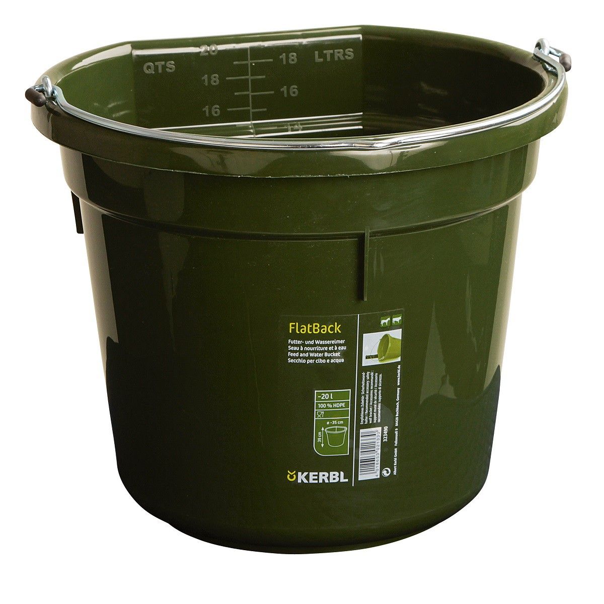 Kerbl Seau d'alimentation et d'eau FlatBack, env. 20L, plastique robuste, vert