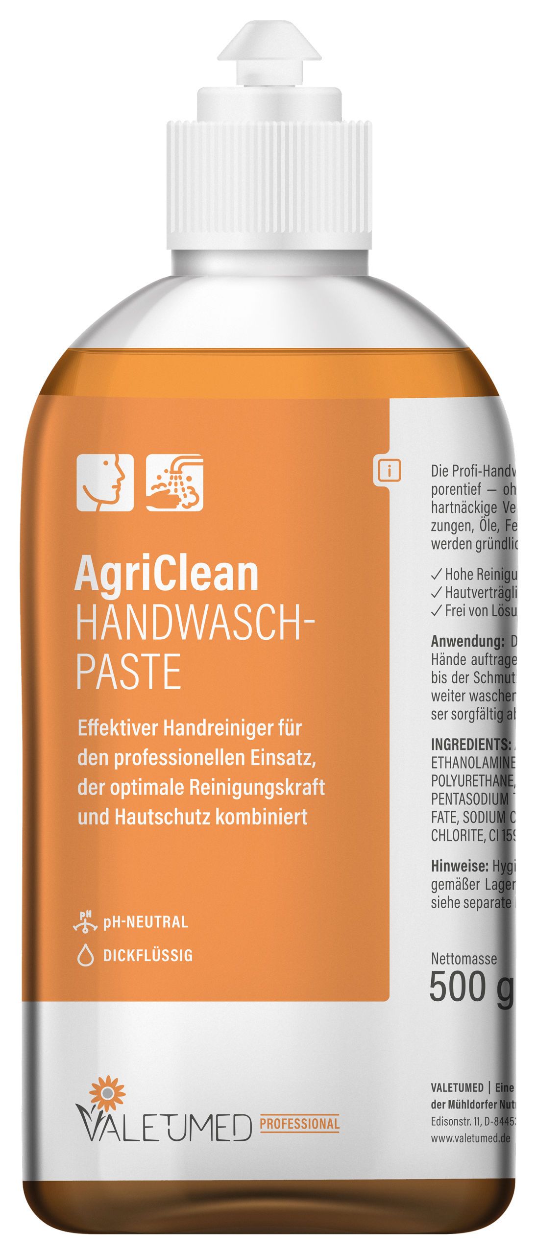 Handseife, Paste, Flüssigkeit, 500 g, Orangelabel