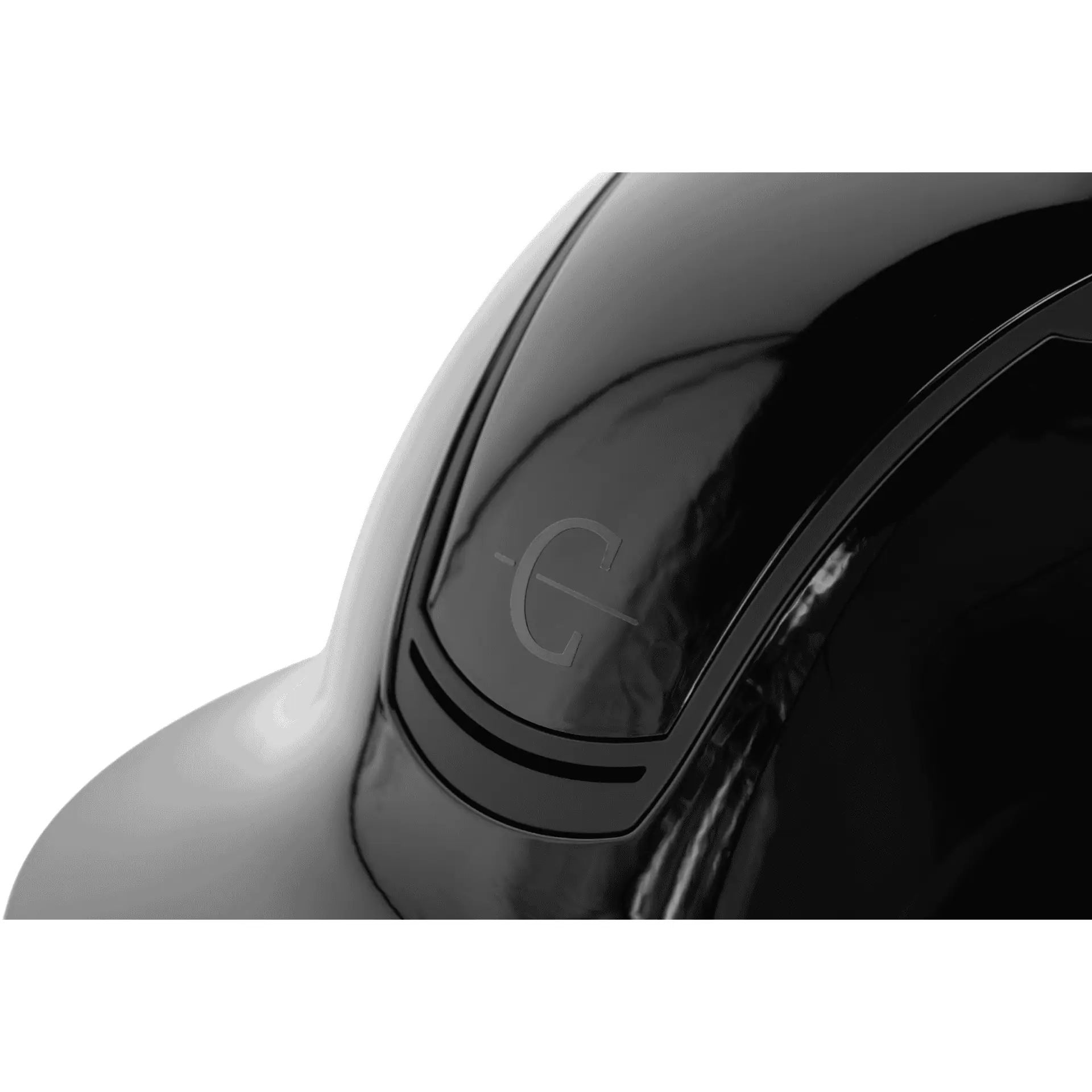 Covalliero Ridhjälm Eclipse Polo, högglans svart, med Disc-system och ERT, detaljbild, logotyp