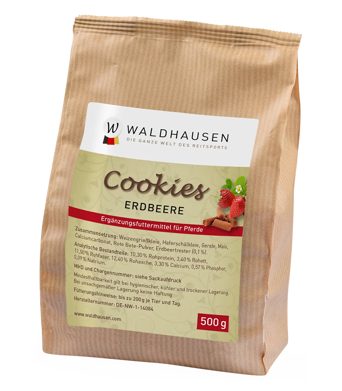 Waldhausen Cookies Eper, Vitamindús Jutalomfalat Lovaknak, 500 g, csomagolás