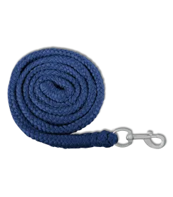 Aufgerollter geflochtener Führstrick in Blau mit silbernem Karabiner