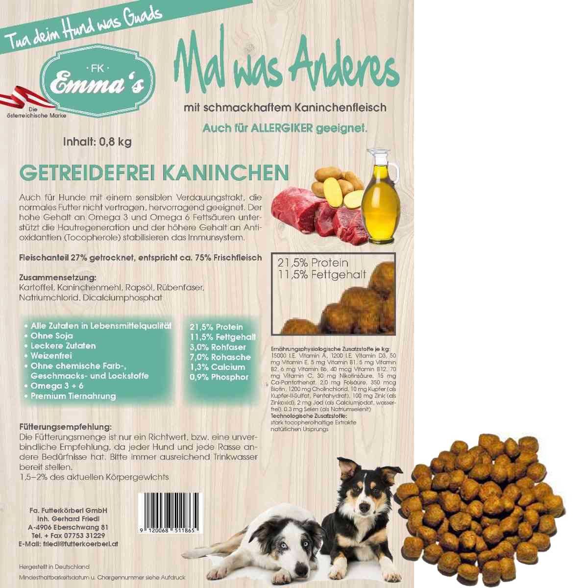 Emmas Hundefutter Mal was Anderes Kaninchen getreidefrei 12,5 kg