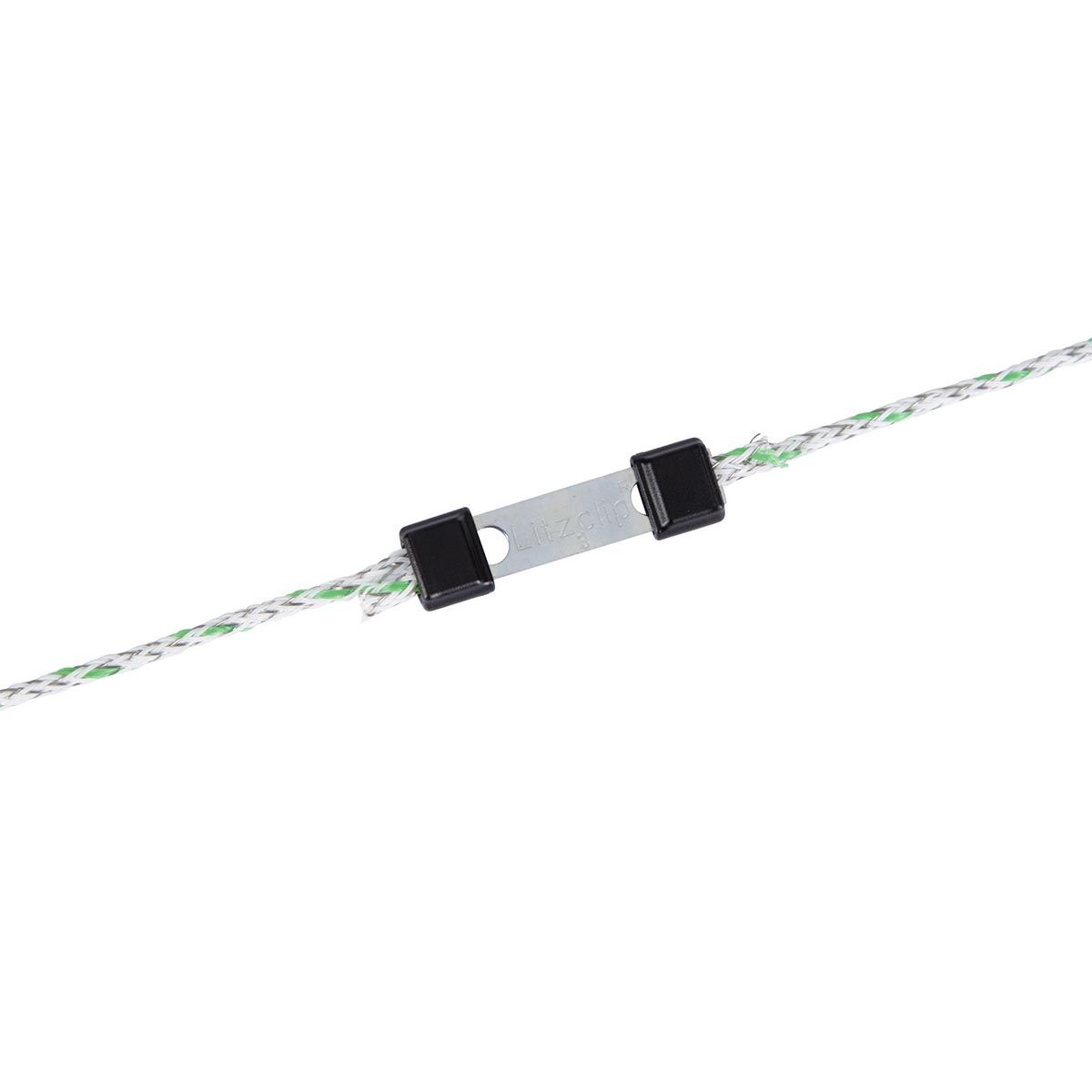 AKO Pasture Fence Wire Premium Ultra, Niro + Copper Strands, White-Green, 400 m, detail view, clamp