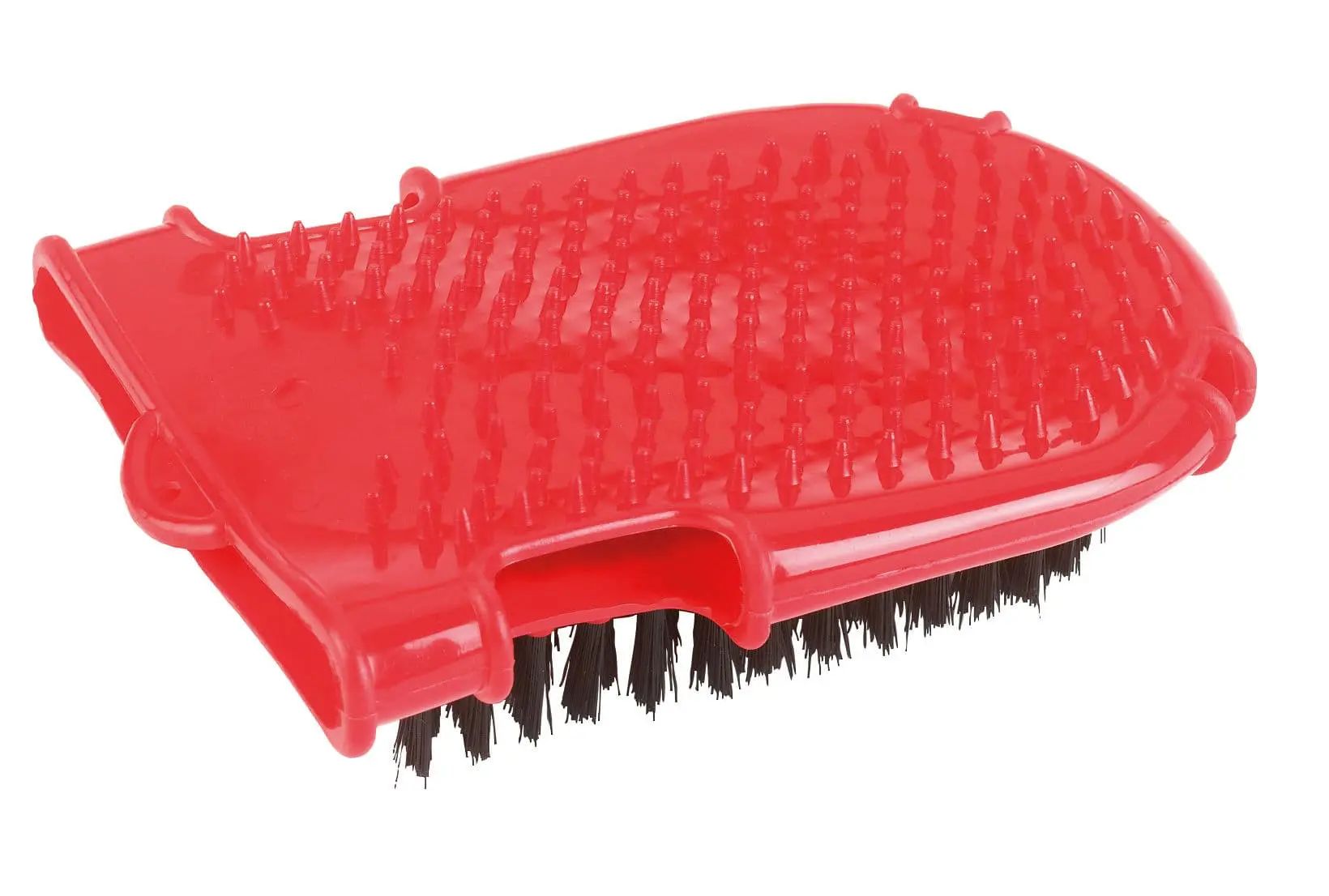 Covalliero Gant de Toilettage Plastique, Rouge, Picots & Soies pour Chevaux