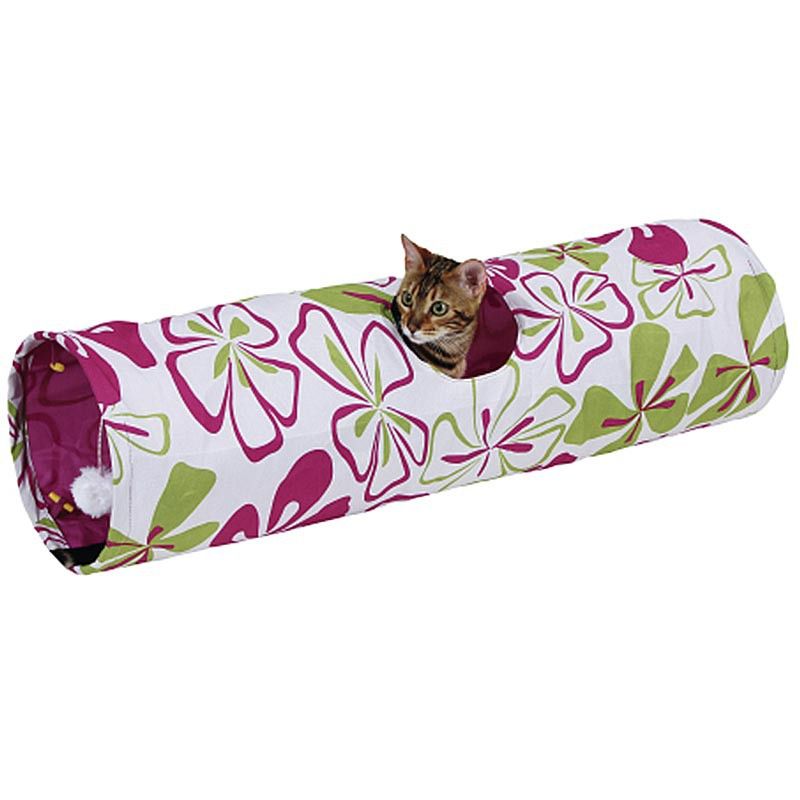 Kerbl Pet Tunel cu Foșnet Flower pentru Pisici, 3 Deschideri, 90 cm, în utilizare
