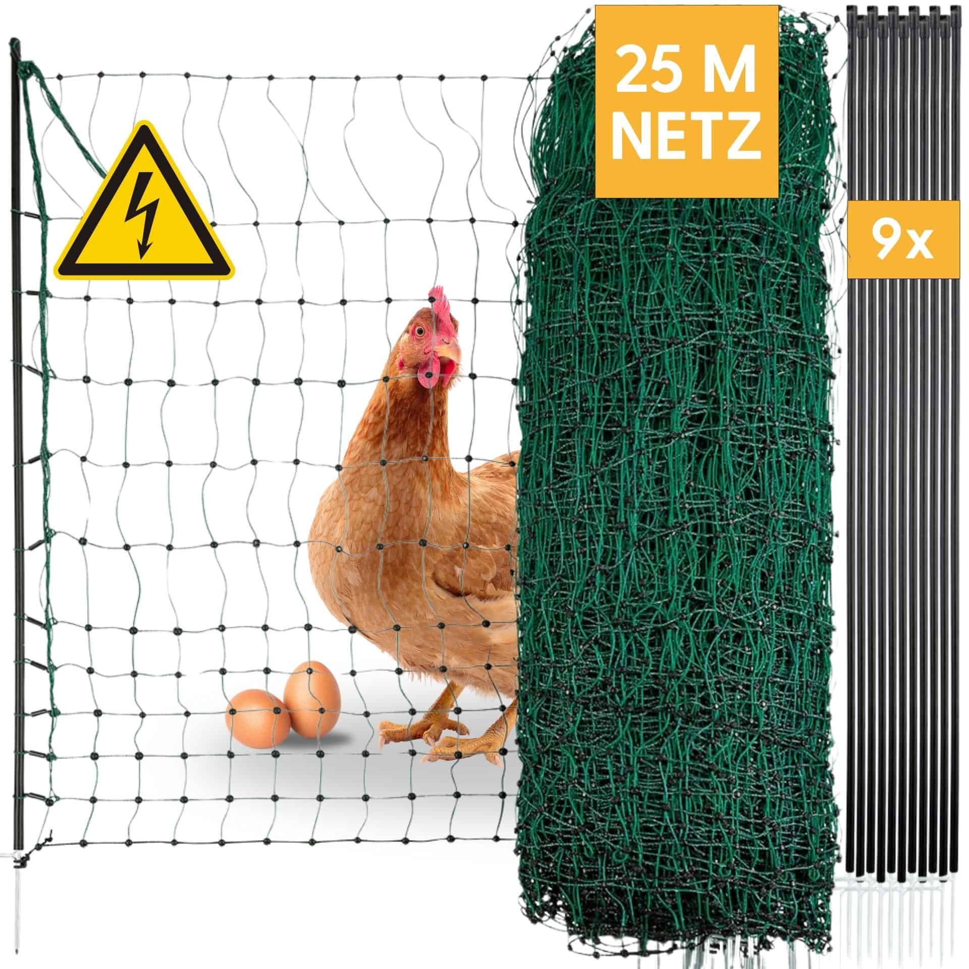 Agrarzone Geflügelnetz Classic mit Strom, Doppelspitze, grün 25 m x 106 cm