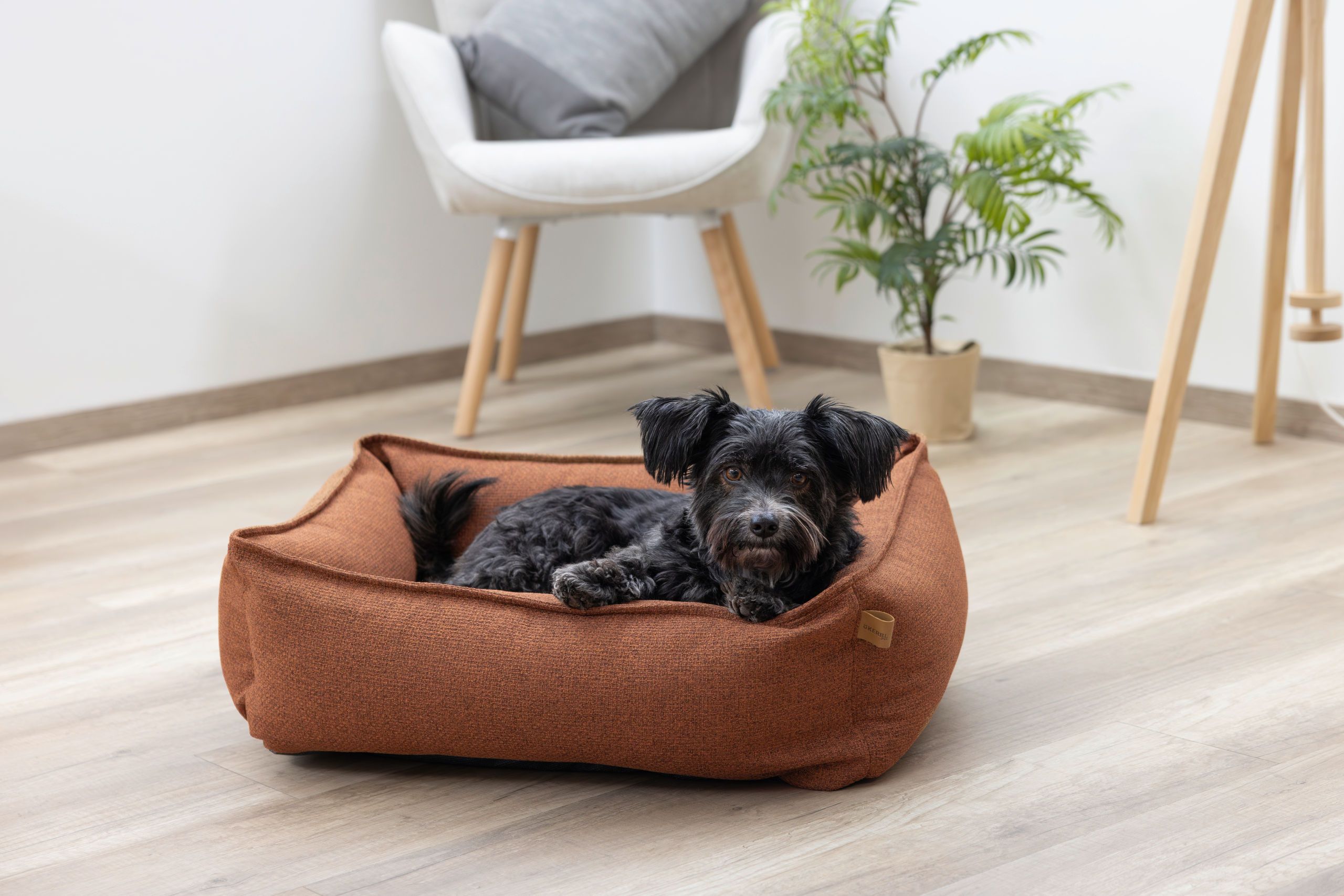 dog bed, pet bed, brown, corded fabric, soft cushion