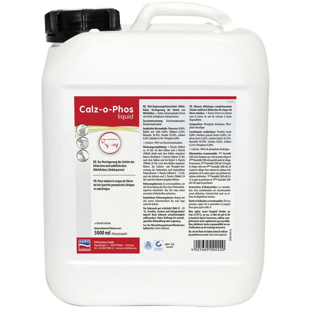 Kerbl Calz-o-Phos Liquid Dietary Feed Supplement for Dairy Cows, 5000 ml, packaging