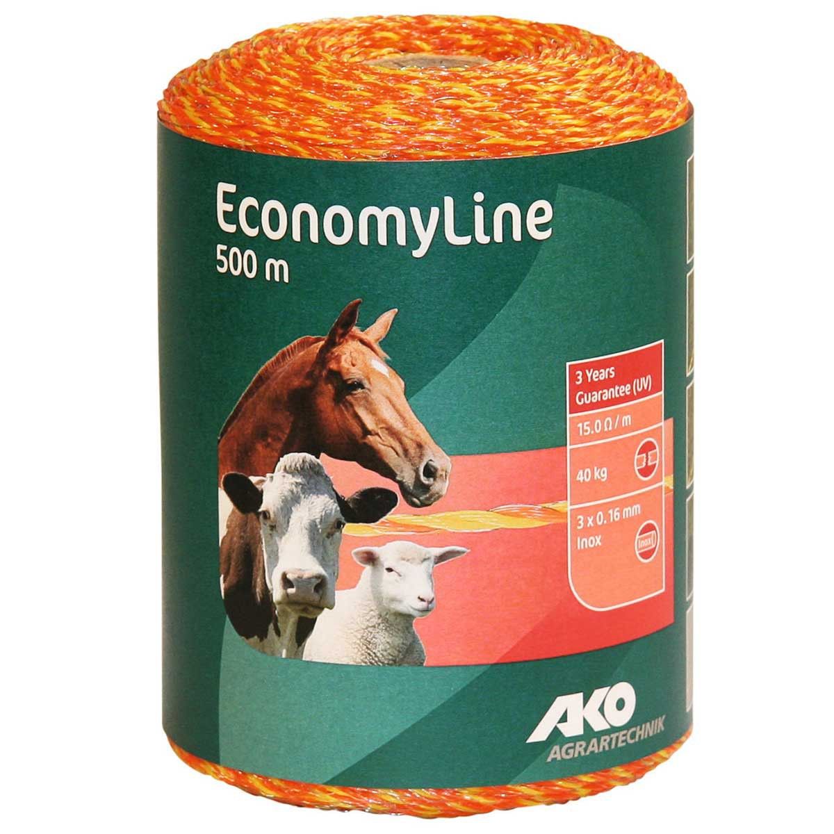AKO Fil de clôture électrique EconomyLine 3x0,16 inox, jaune-orange, 500 m