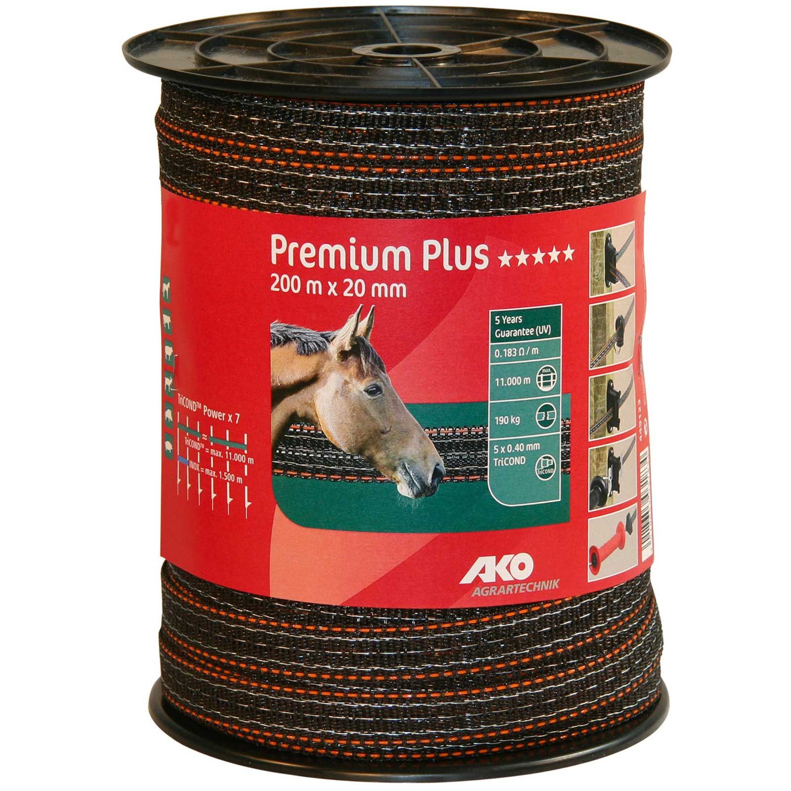 Ako Weidezaunband Premium Plus 200m, 0.40 TriCOND, braun-orange