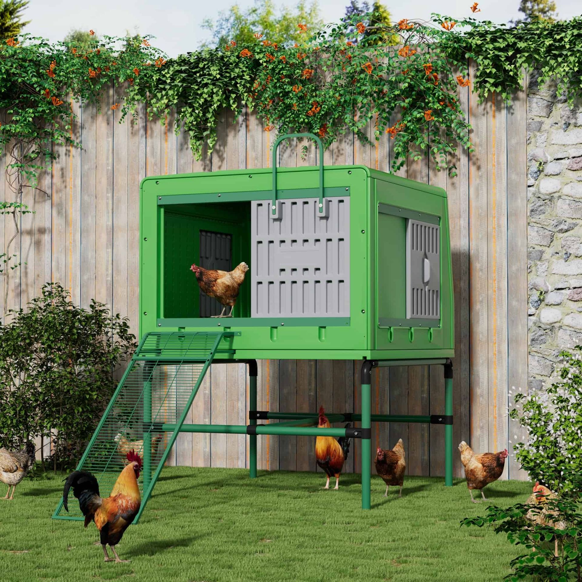 Poulailler mobile Agrarzone « The Egg Loft » en plastique, en utilisation