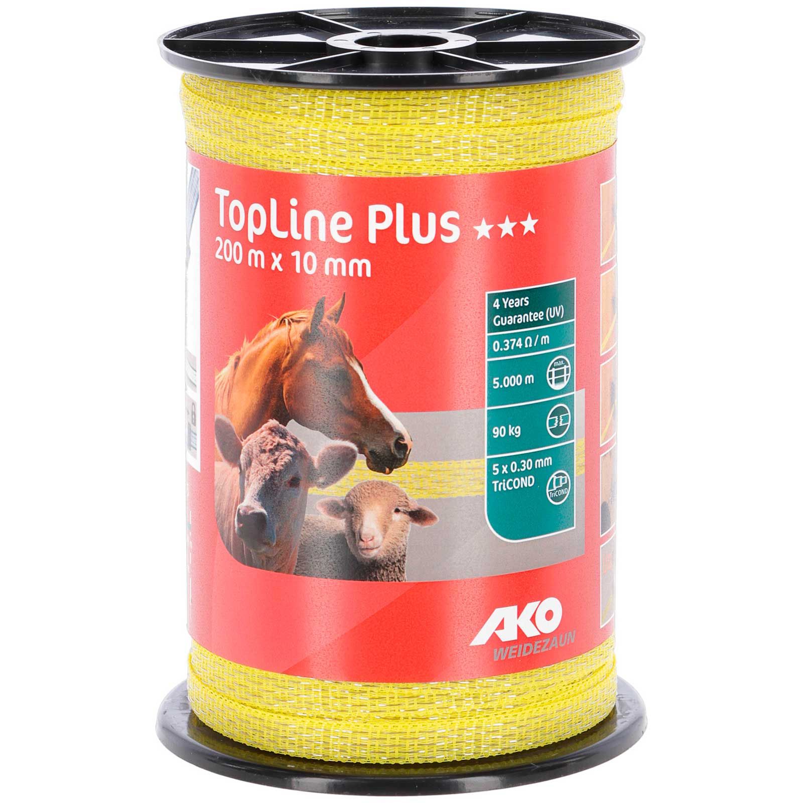 Ako Weidezaunband TopLine Plus 200m, 10mm, 5x0.30 TriCOND, gelb