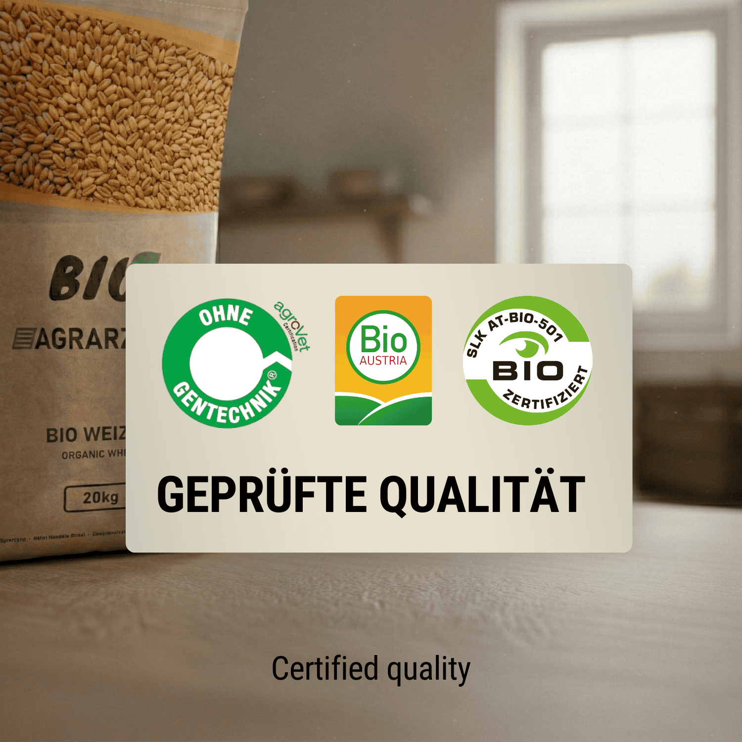 Agrarzone Bio Weizen 20 kg, Etikett
