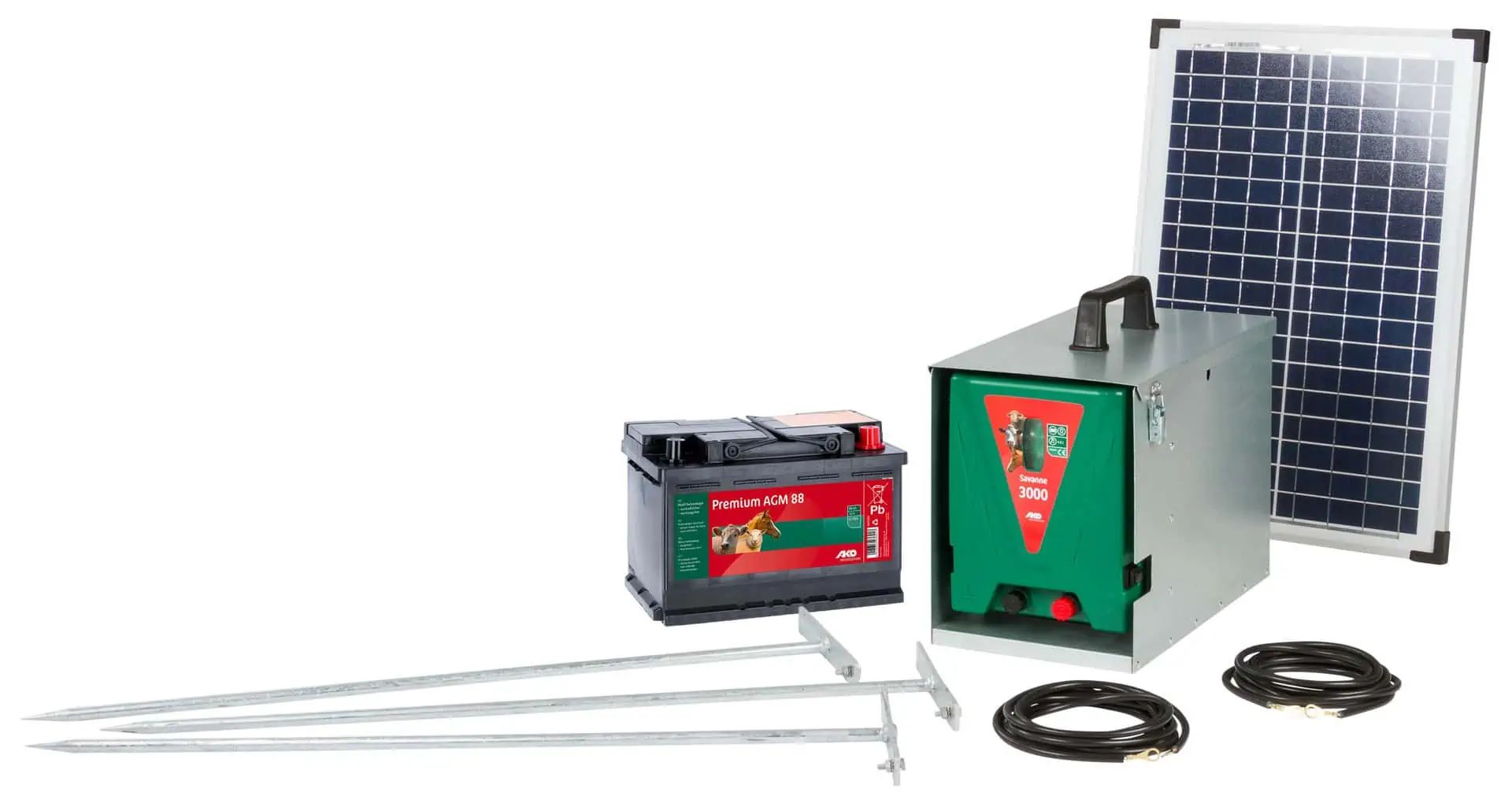 Kit de démarrage électrificateur Ako Savanne 3000 & panneau solaire