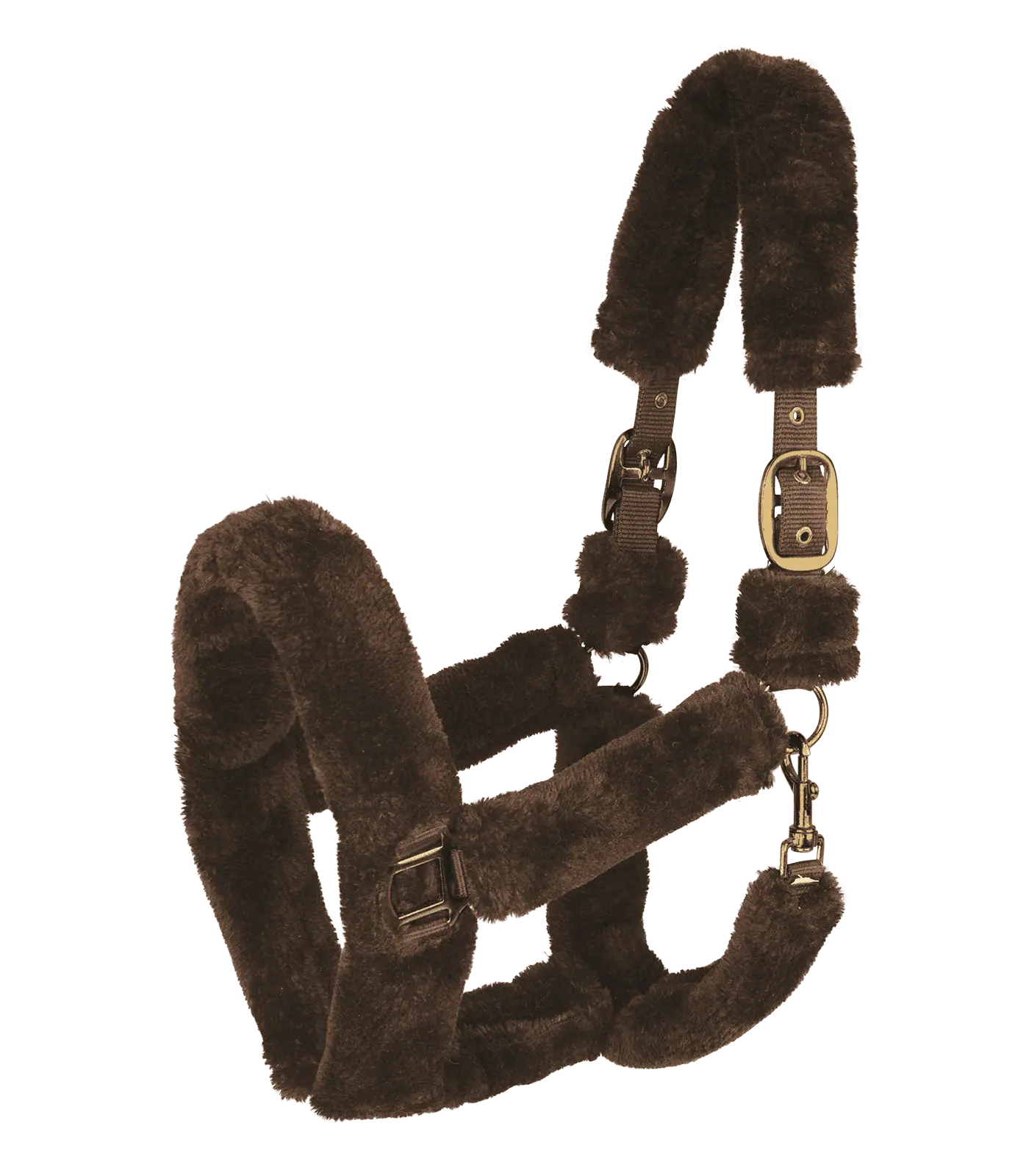 Licol Cozy Waldhausen, licol sangle en fausse fourrure douce, marron/or, p