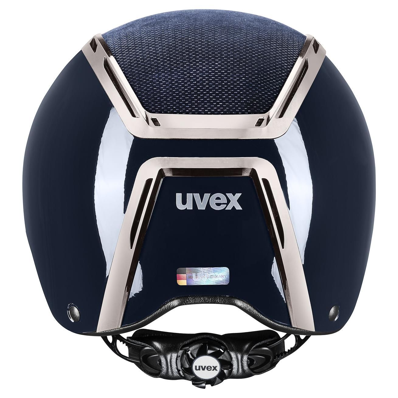 casque d'équitation uvex exxeed elegance, bleu marine, vue arrière
