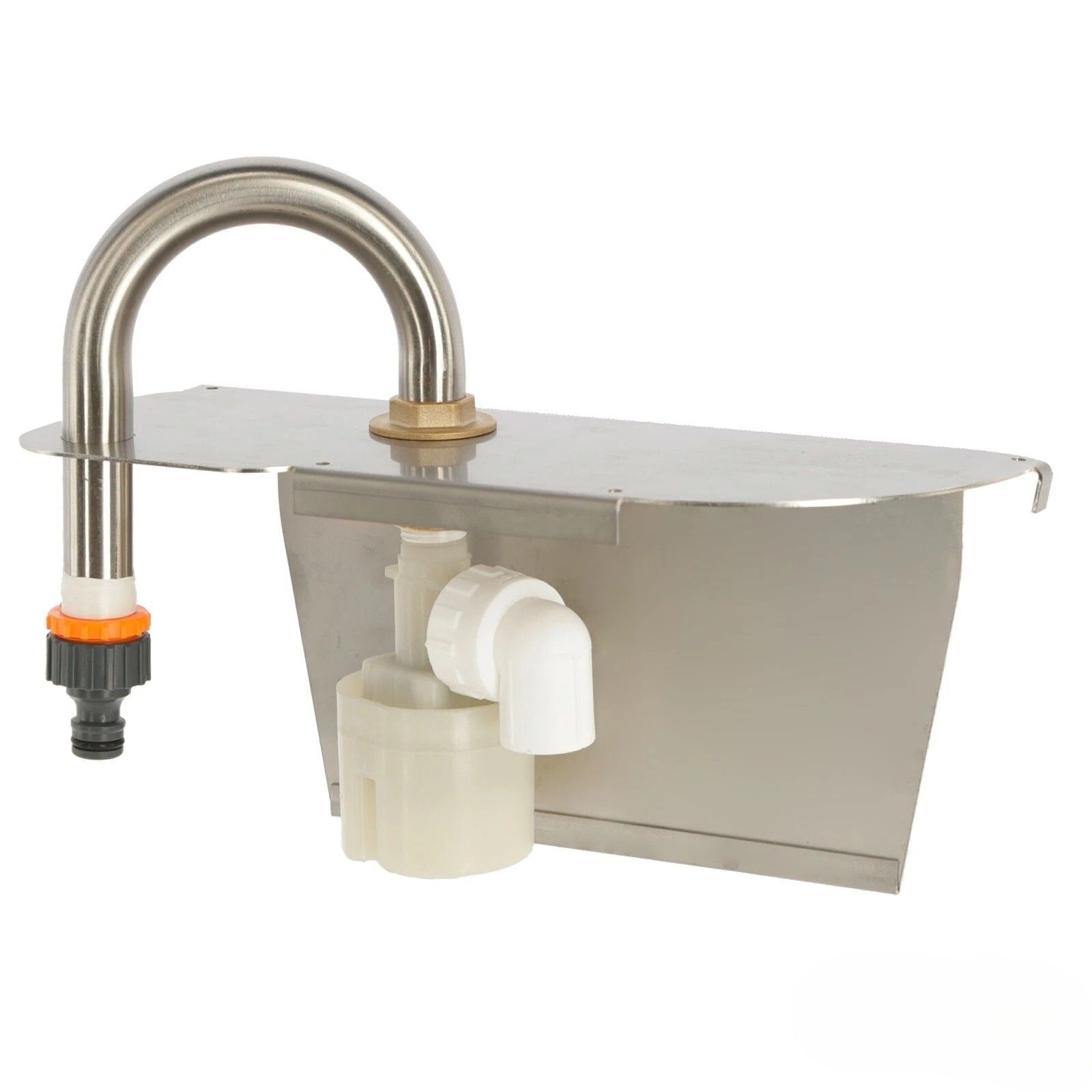 swing-arm faucet, basin plumbing, stainless steel, u-bend, valve connector
