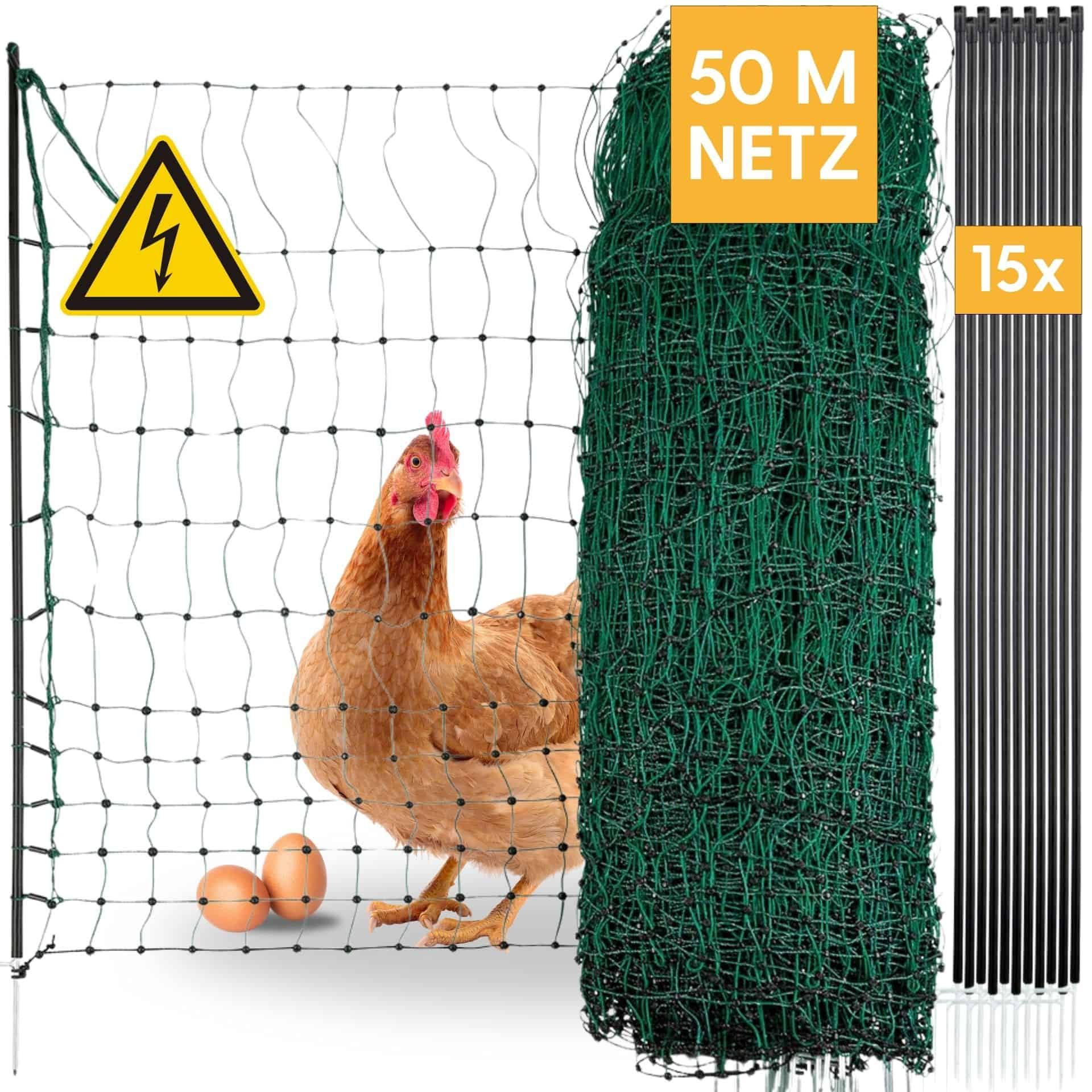 Agrarzone Geflügelnetz Classic mit Strom, Doppelspitze, grün 50 m x 106 cm