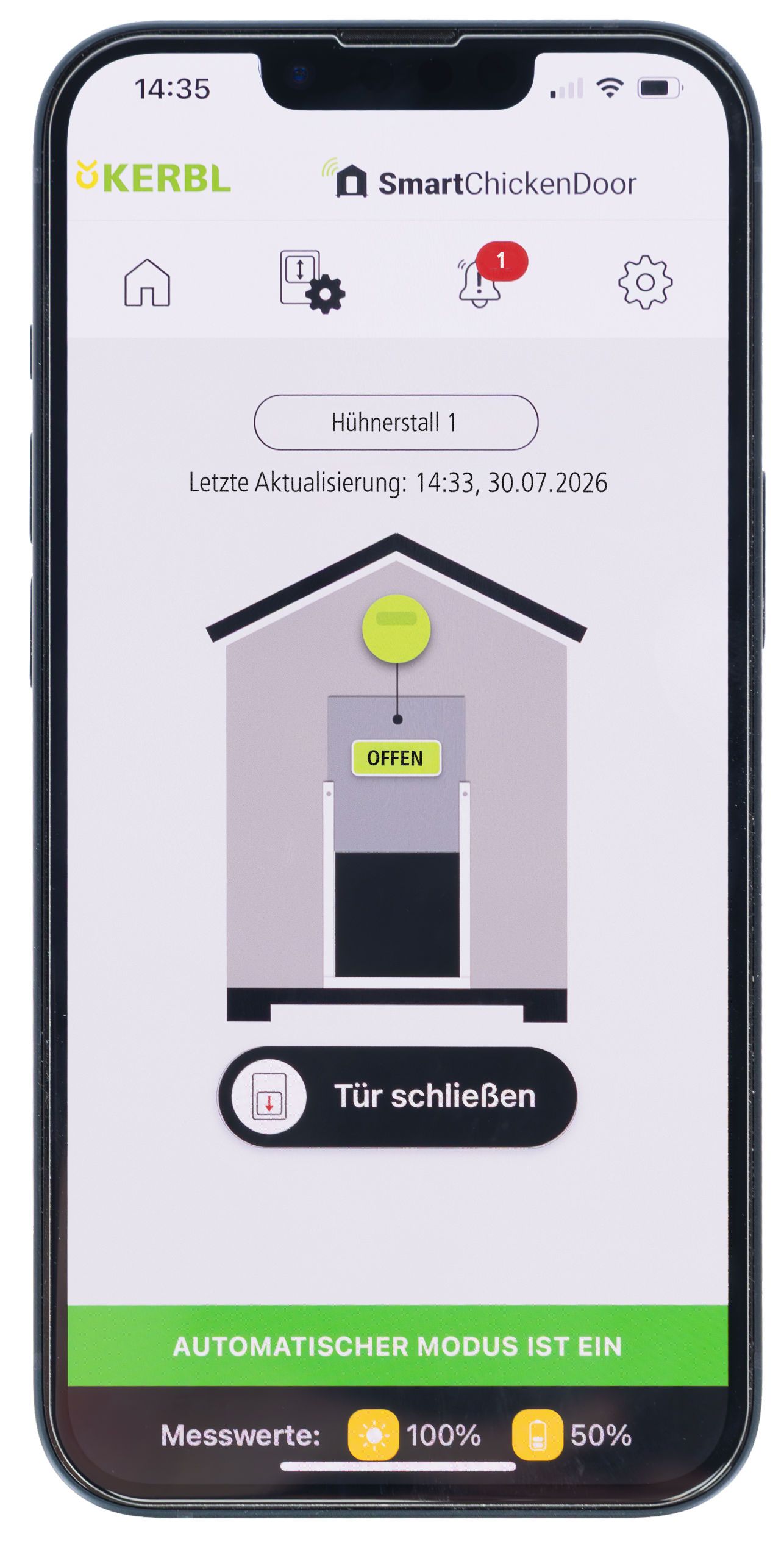 Kerbl Automatisk hönslucka WiFi-styrning Duo Smart, display