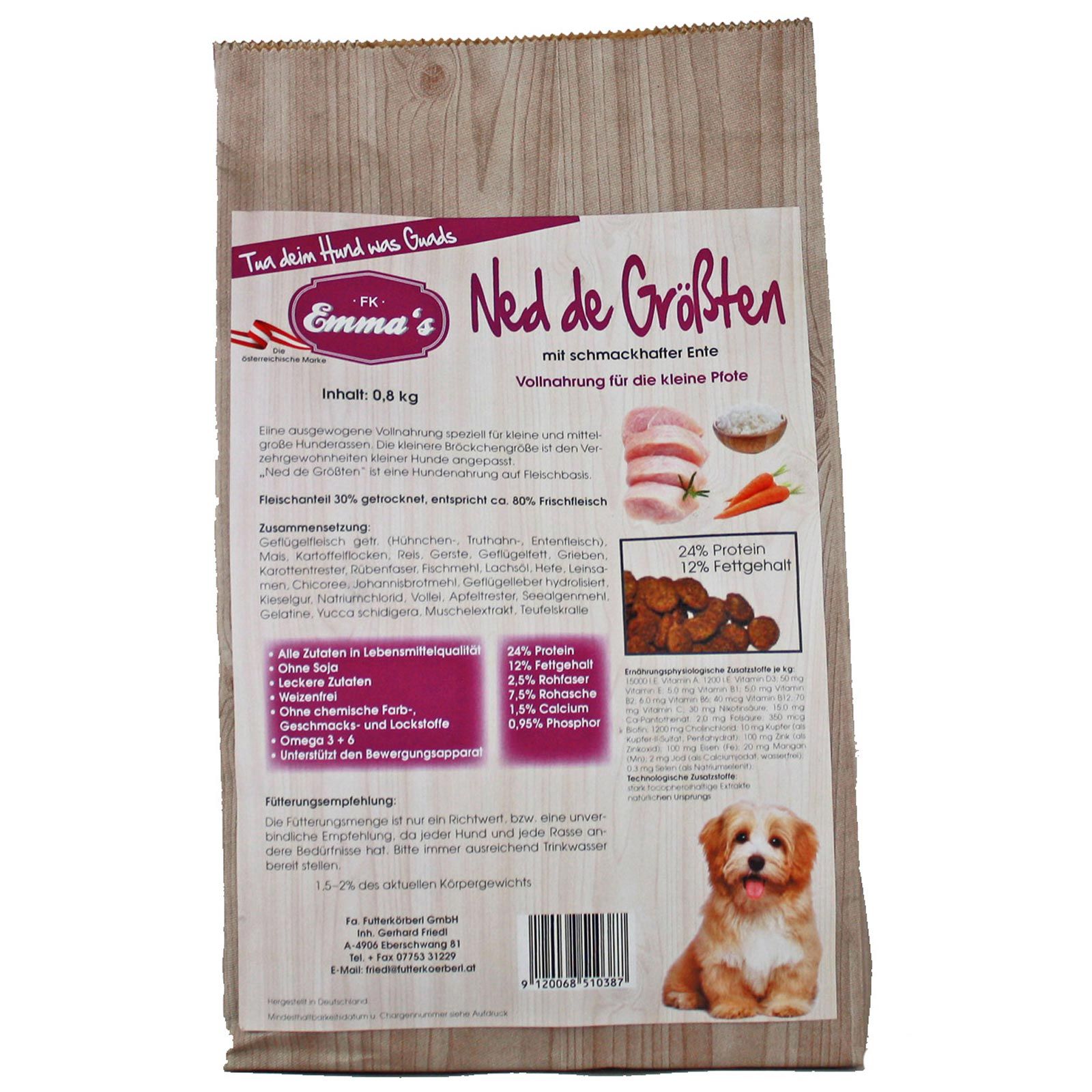 Emmas Hundfoder Ned de Largest torrfoder 0,8 kg