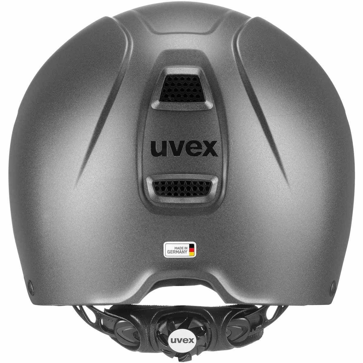 uvex perfexxion II riding helmet with ponytail cutout, 3D-IAS, rear view