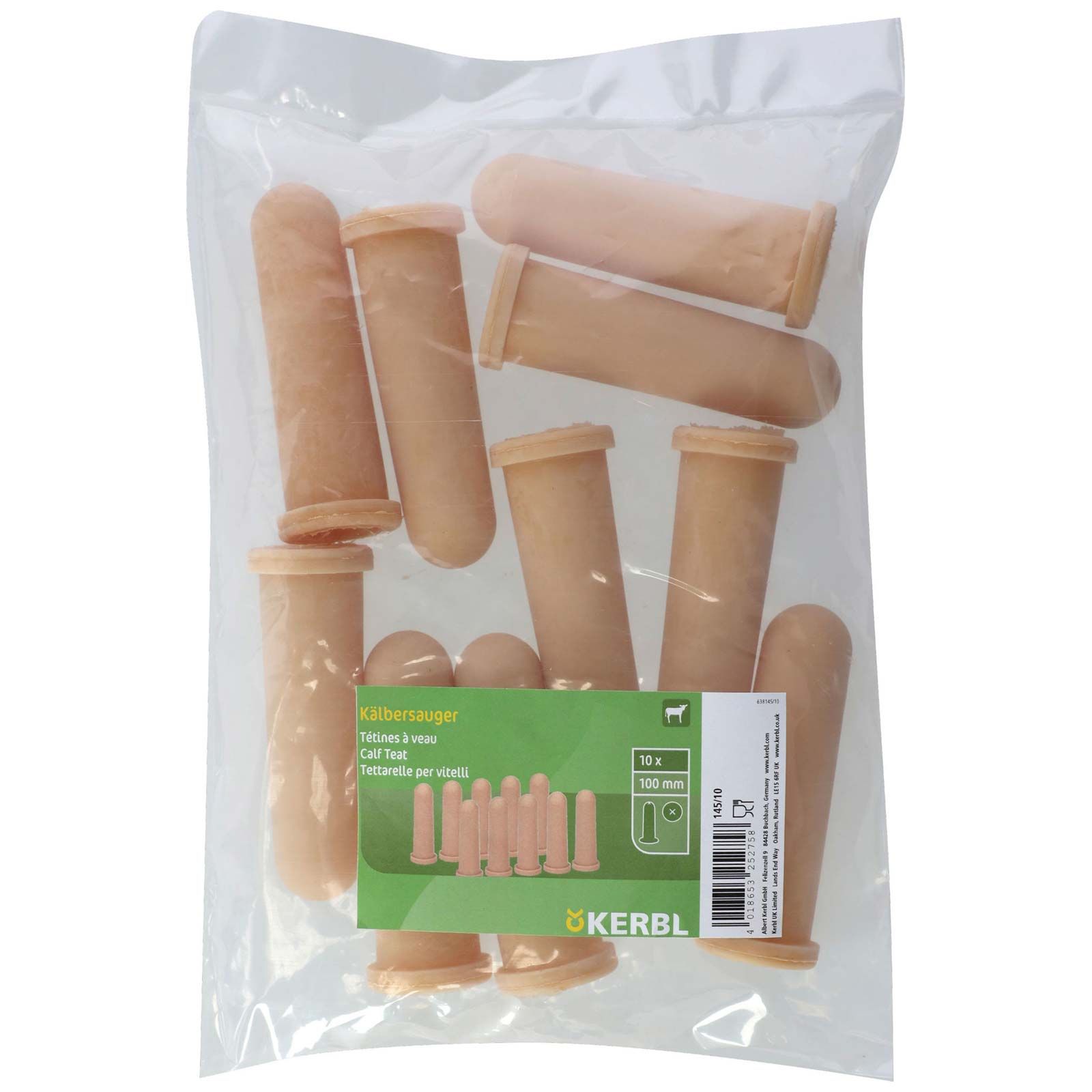 Kerbl Tetină pentru viței Standard galbenă 100 mm, pachet de 10, ambalaj