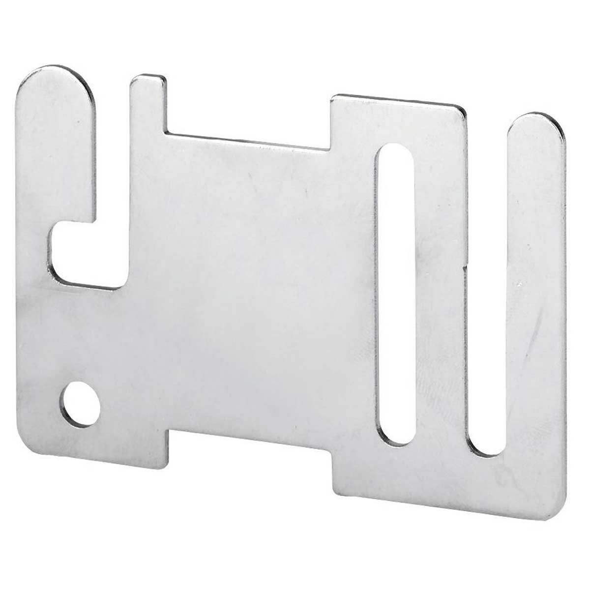 Piesă metalică plată argintie cu mai multe decupaje și o gaură