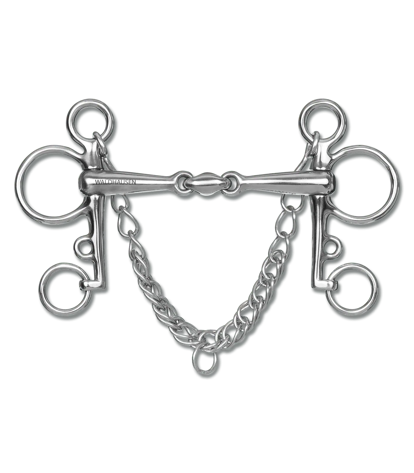 Mors Pelham double brisure, massif, acier inoxydable avec gourmette, plein 12,5 cm