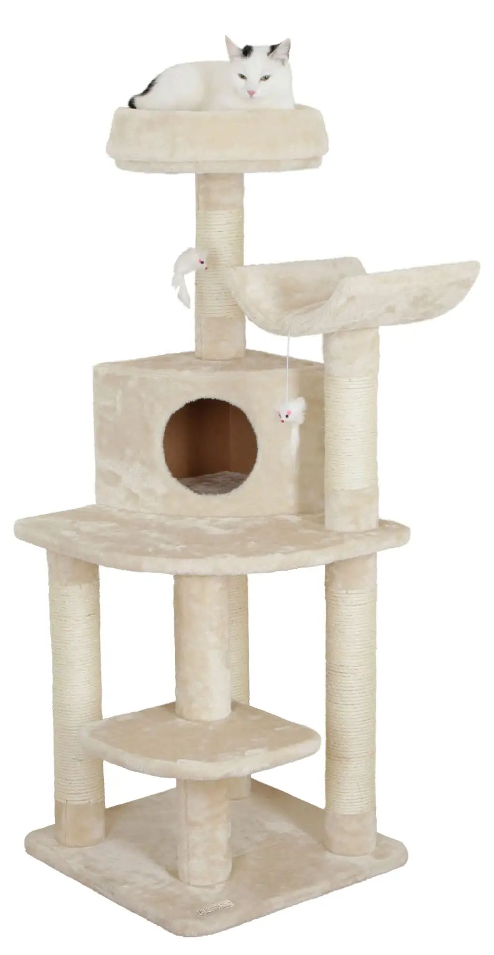 Tiragraffi angolare Zirkonia Kerbl per gatti, beige, 56 x 56 x 130 cm, in uso