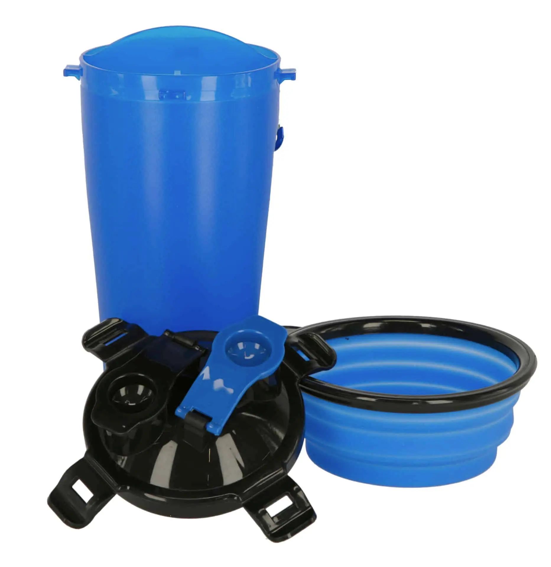 Kerbl Contenitore per Cibo e Acqua con Ciotola da Viaggio, blu, 2 x 350 ml, set