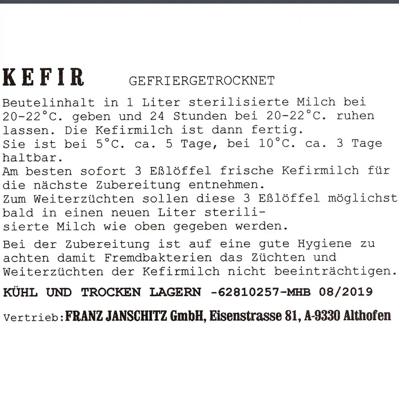 Milky kefirkultúra otthoni friss kefir készítéséhez, 1 adag, címke