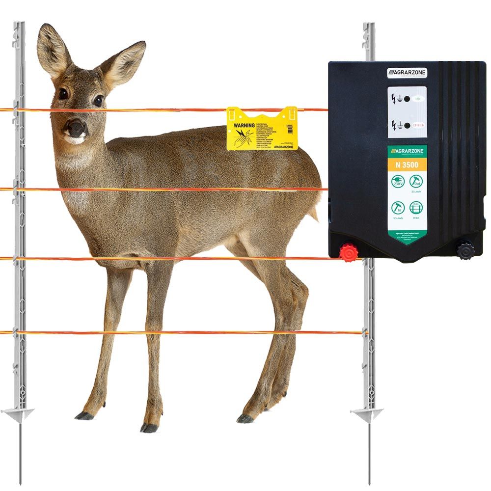 Gard electric pentru grădină împotriva animalelor sălbatice N3500 230V, 5,5J, bandă 250m, în utilizare, pe pășune