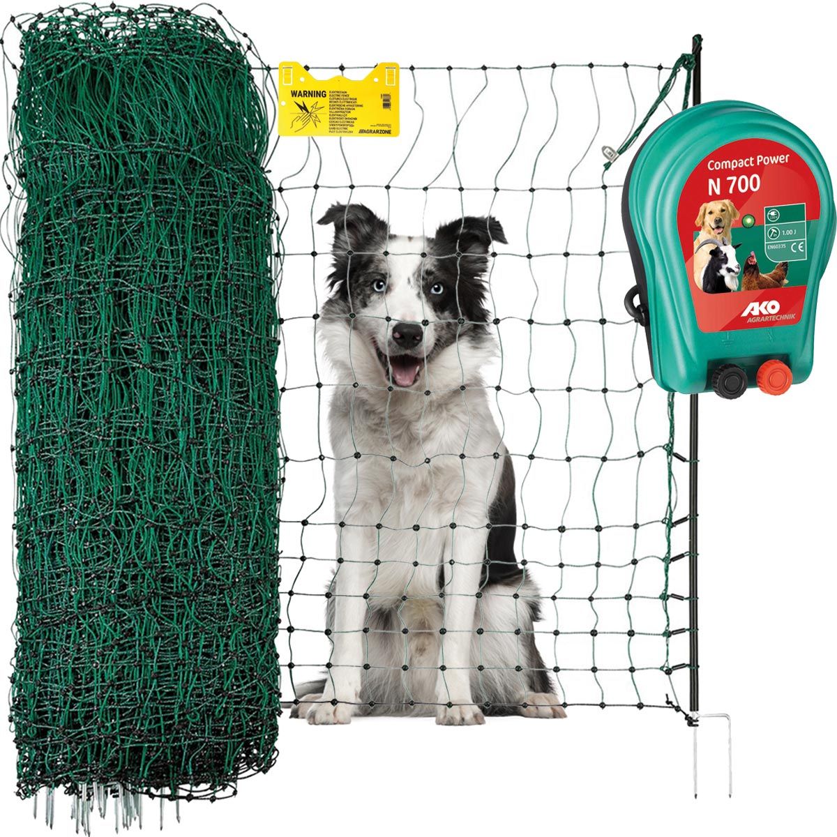 Kit clôture Agrarzone pour chien N700 230V, 1J, filet 25m x 106cm, vert