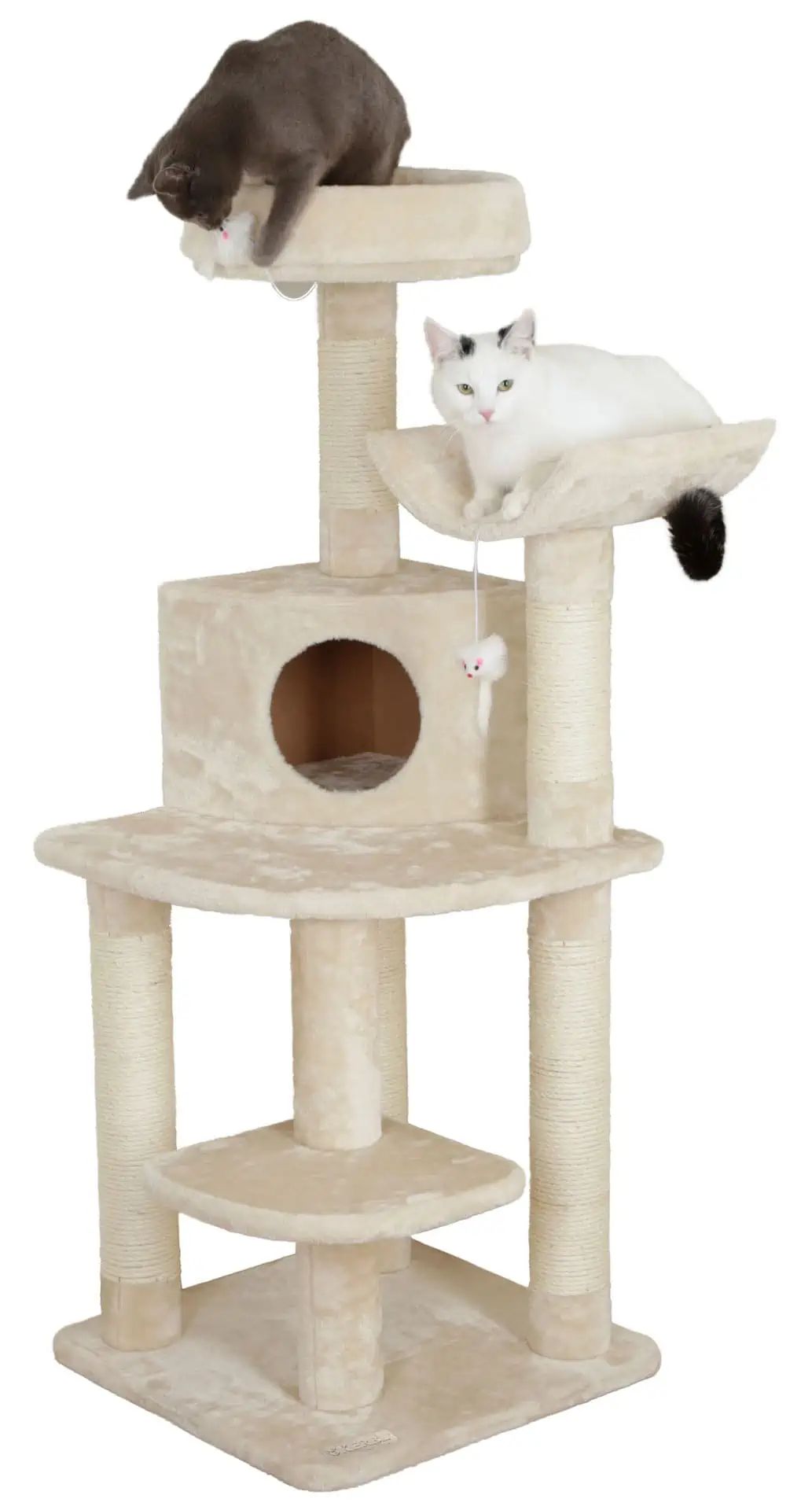 Arbre à chat d'angle Zirkonia Kerbl, beige, 56 x 56 x 130 cm, en utilisation