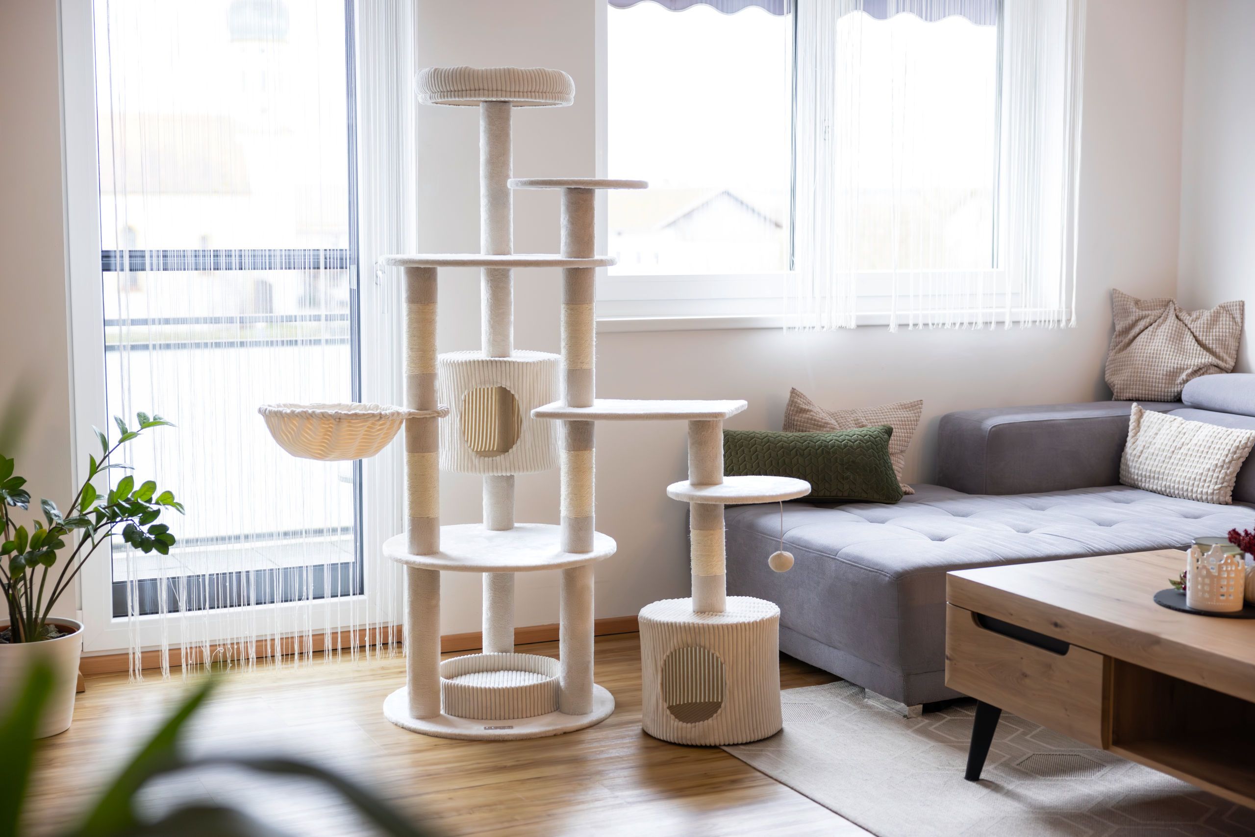 Katzenspielbaum, Haustiermöbel, Kratzbaum, Katzenkonsole, cremefarbig, Katzenspielbaum, Katzenspielstamm, Haustiermöbel, Beige, mehrstöckig
