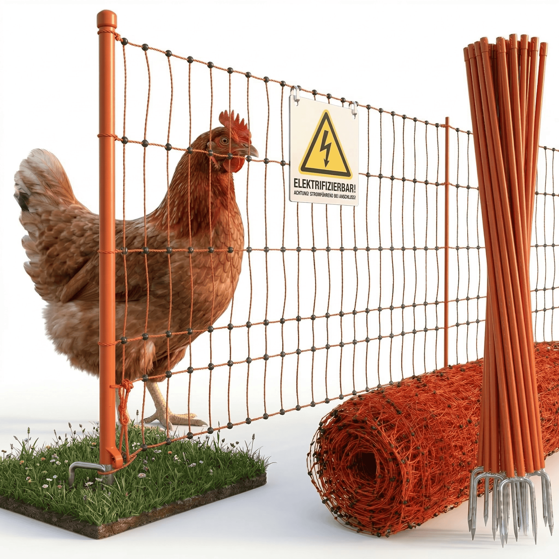 Agrarzone Classic baromfi háló árammal, dupla hegyű, narancs, 50 m x 106 cm