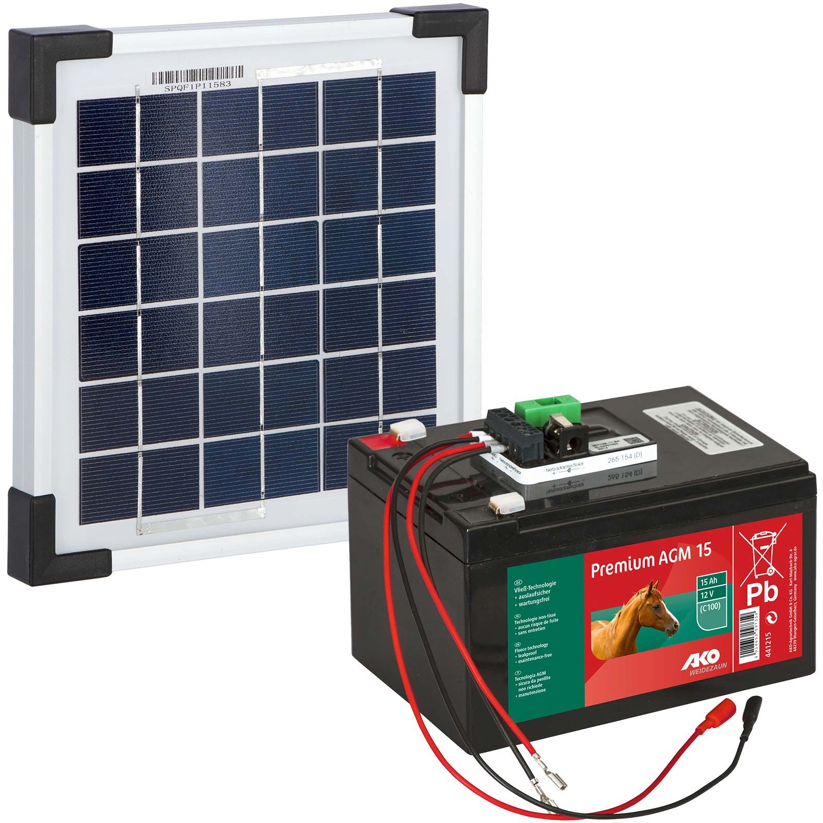 Kerbl Solar Set 5 Watt with AGM Battery 15Ah, Bracket and Power Supply, set