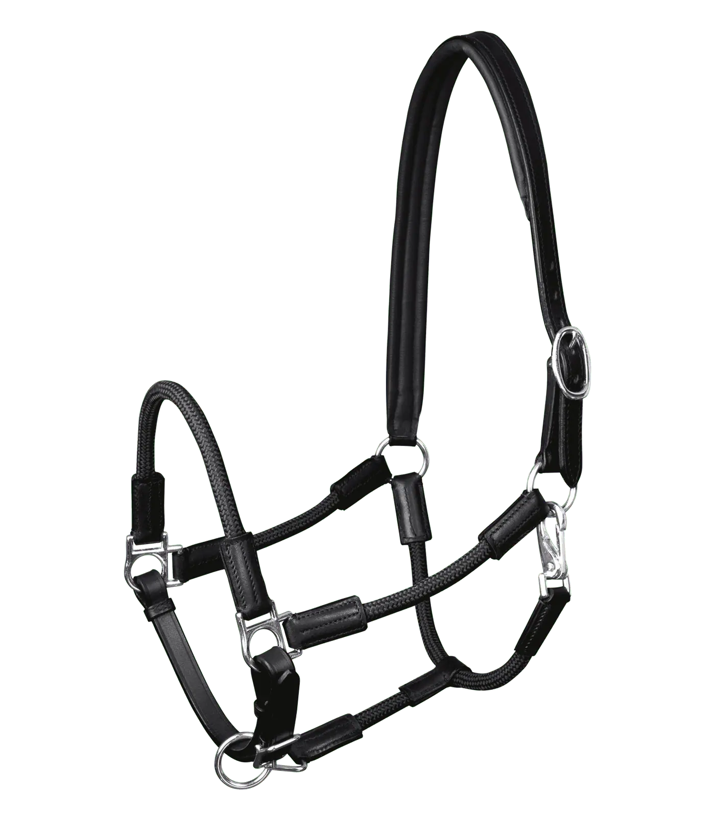 Waldhausen Licol en cuir X-Line Nevada, licol cheval avec accents corde, noir/argent FULL