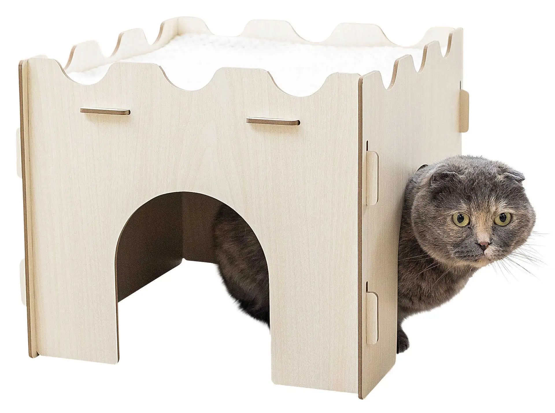 Kerbl Cat Castle with Cushion, Wooden Cat House 37x37x30 cm, front view