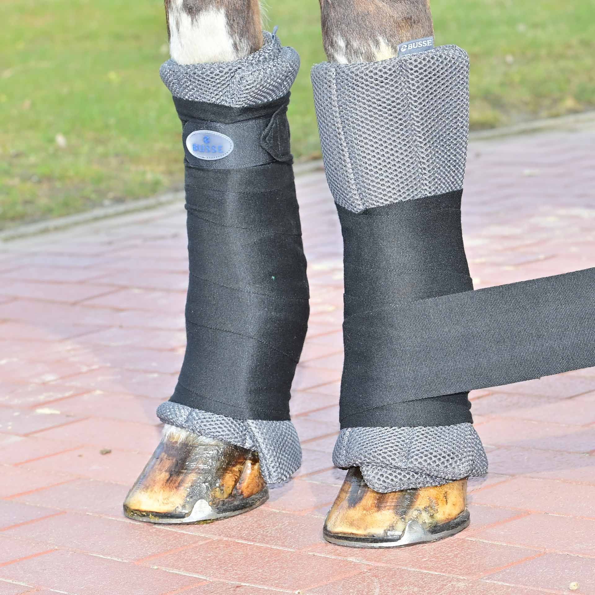 Pad de bandage BUSSE 3D AIR EFFECT, sous-bande maille respirante, en utilisation, jambe
