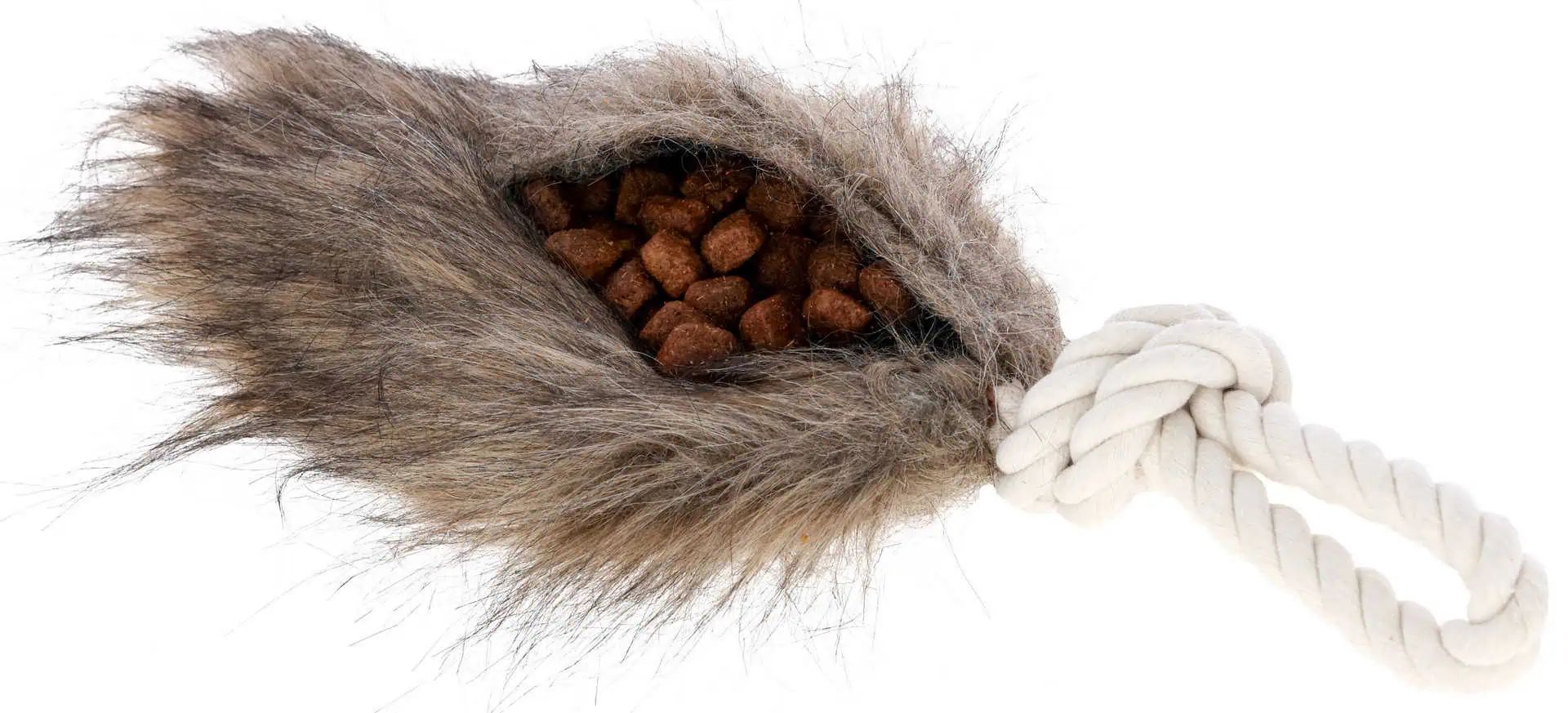 Kerbl Snack dummy dobózsinórral, műszőrme, 32 x 11 cm, elölnézet