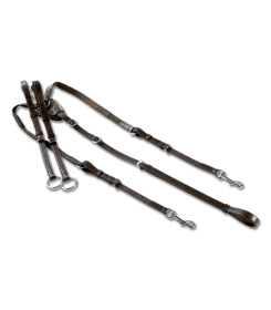 Braune Longenhilfszügel aus Leder mit verstellbaren Schnallen und Karabinerhaken